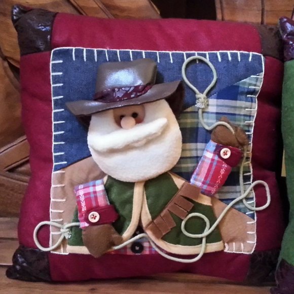 Set of Two Western Cowboy Christmas Pillow Pillows Santa Snowman Holiday NEW - Picture 3 of 4